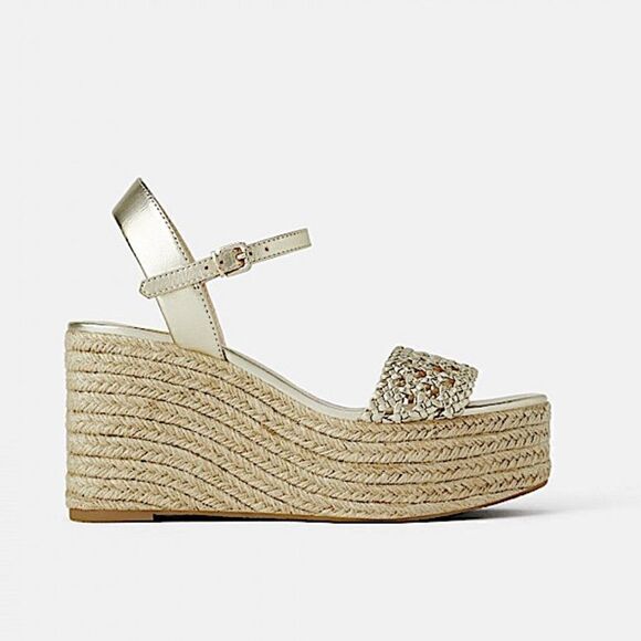 Zara Braided Gold Platform Wedge Esapadrille - Picture 2 of 12